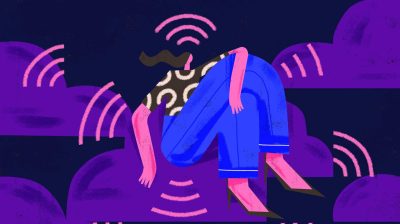 Illustration of a girl with wifi symbols around her - cyberbullying and online bullying