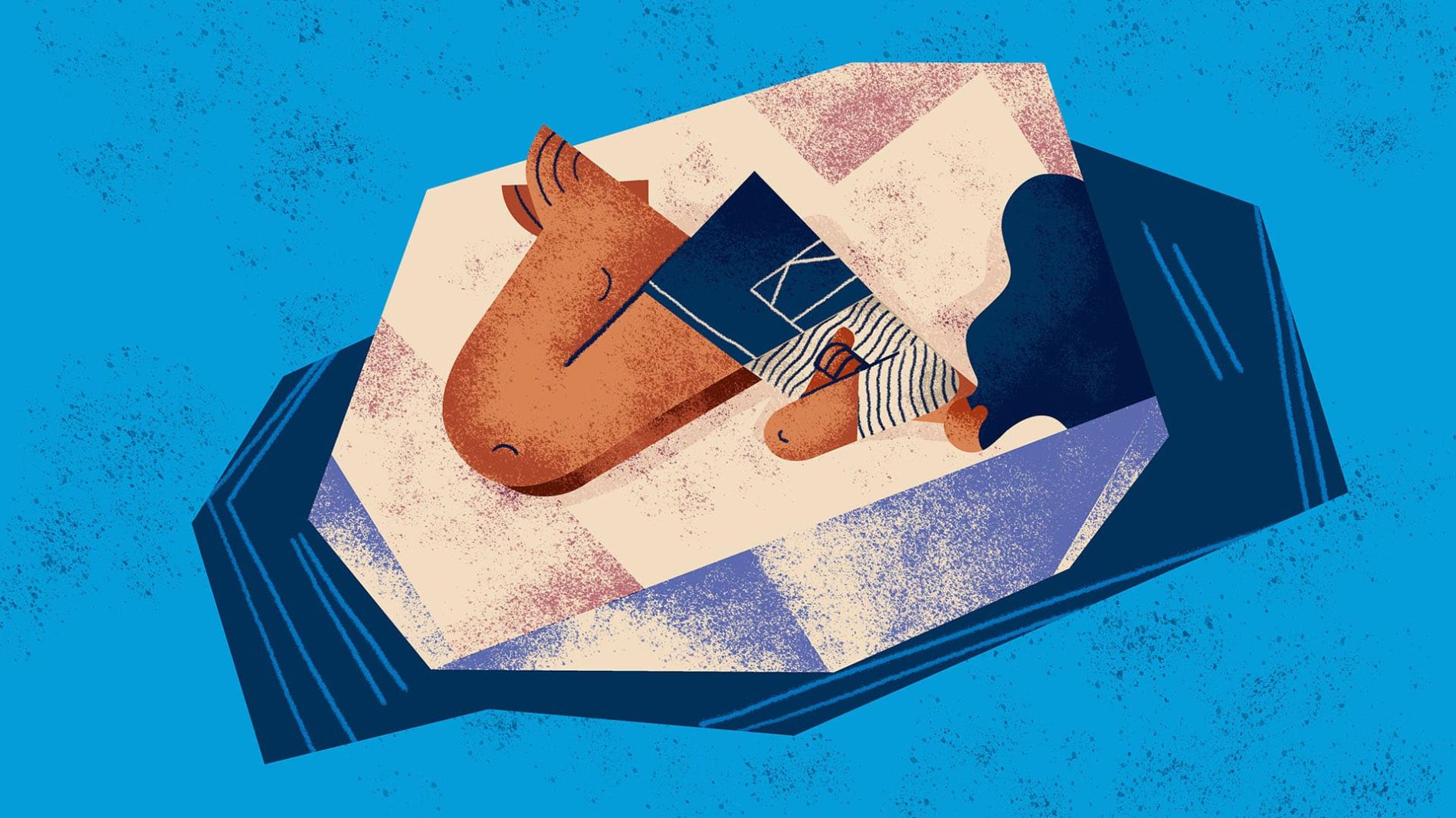 Illustration of a person lying down with their hands over their stomach on their period