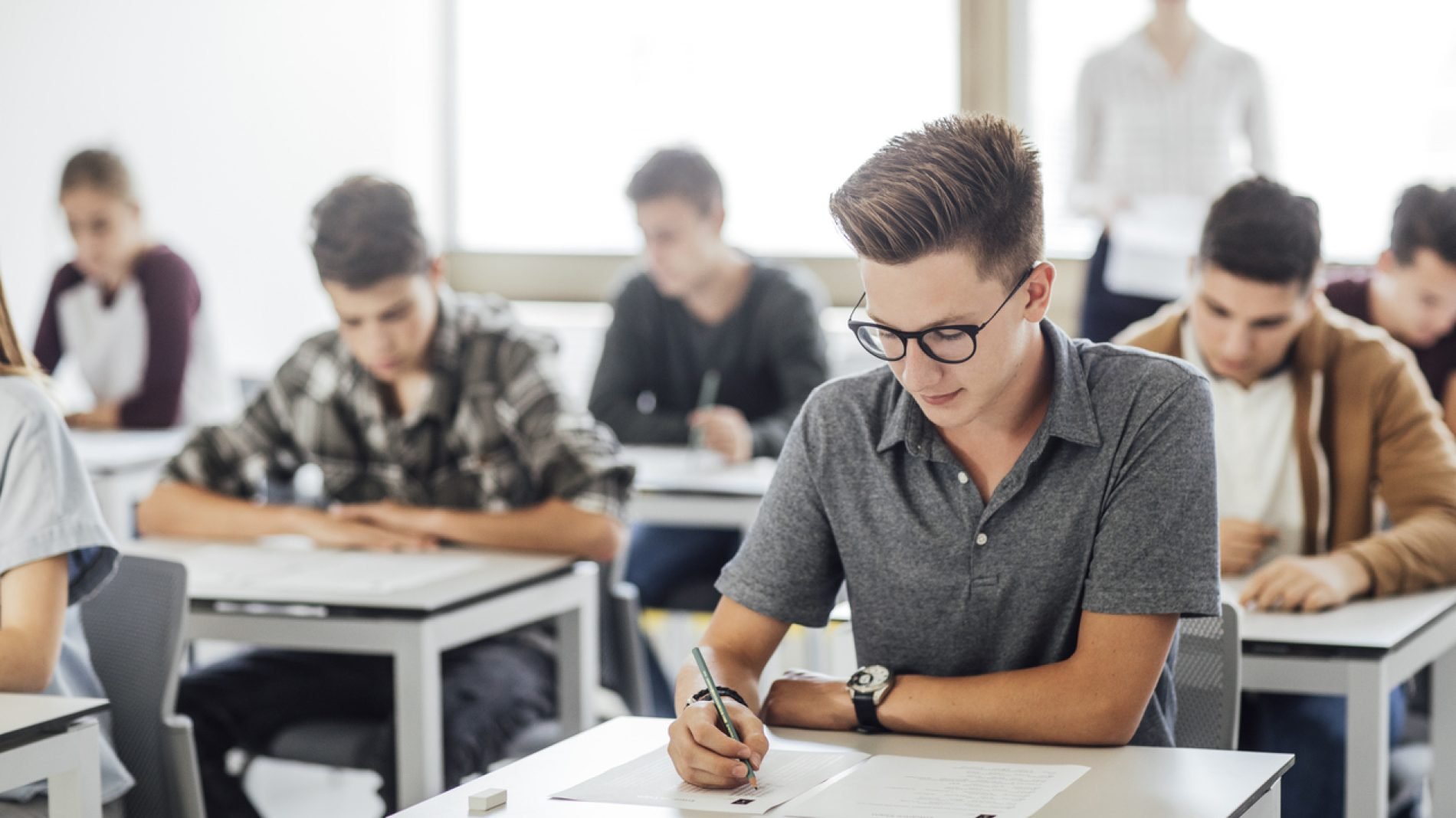 student taking exam