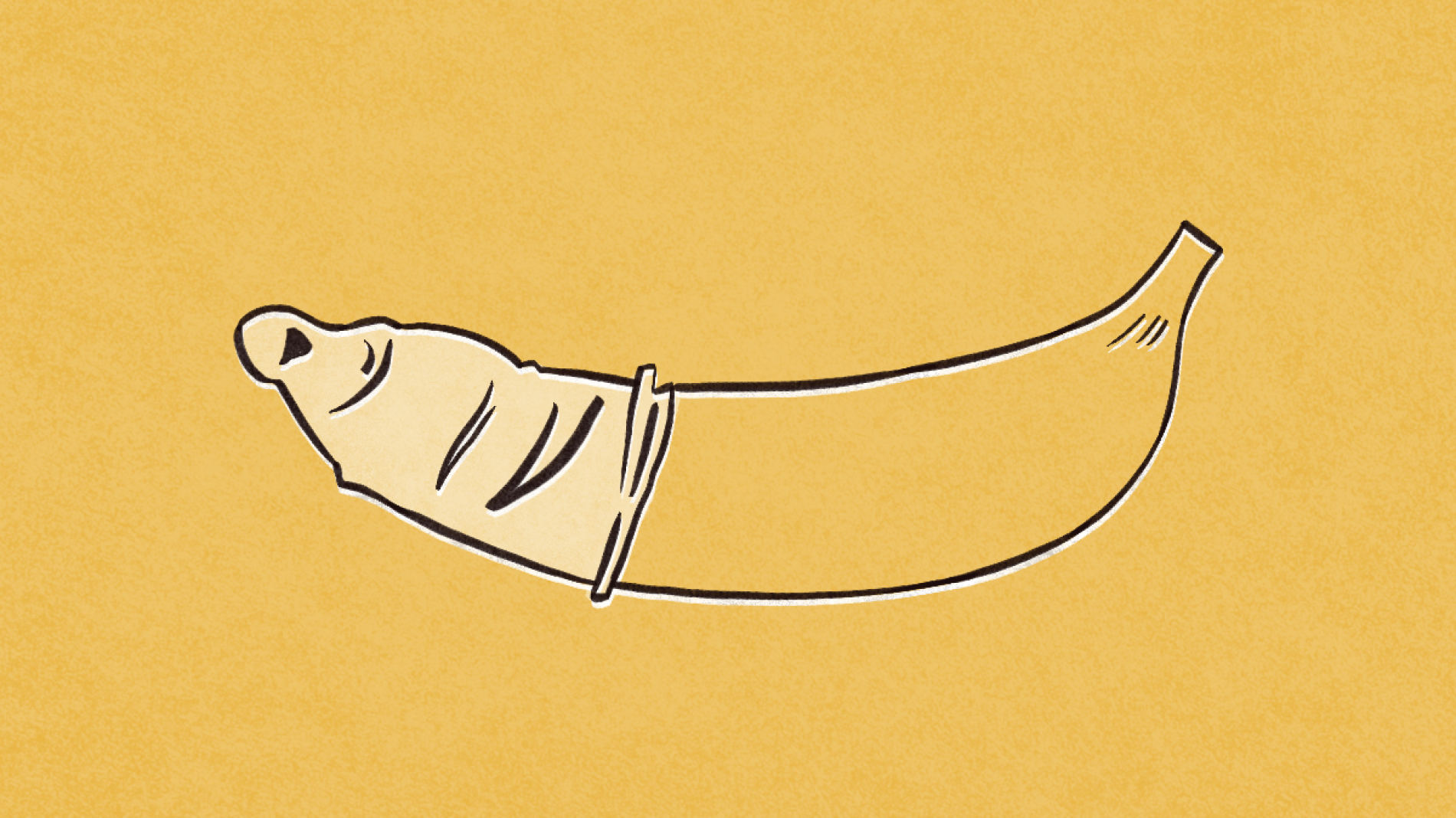 a line drawing of a yellow banana with a condom on , sex education in Ireland
